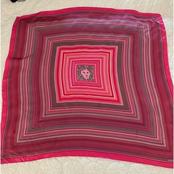ANNE KLEIN Signature Square Silk scarf. Pinks. 34” square - Picture 1 of 11